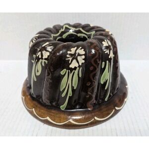 Vintage Glazed Kugelhopf Mold Bundt Pan Ceramic Alsace France 6.5x6.5x4